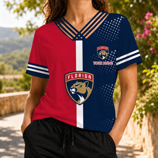 VIRAL EDITION - NEW CUSTOMIZED NHL01 FPT FLORIDA PANTHERS V-NECK SHIRT