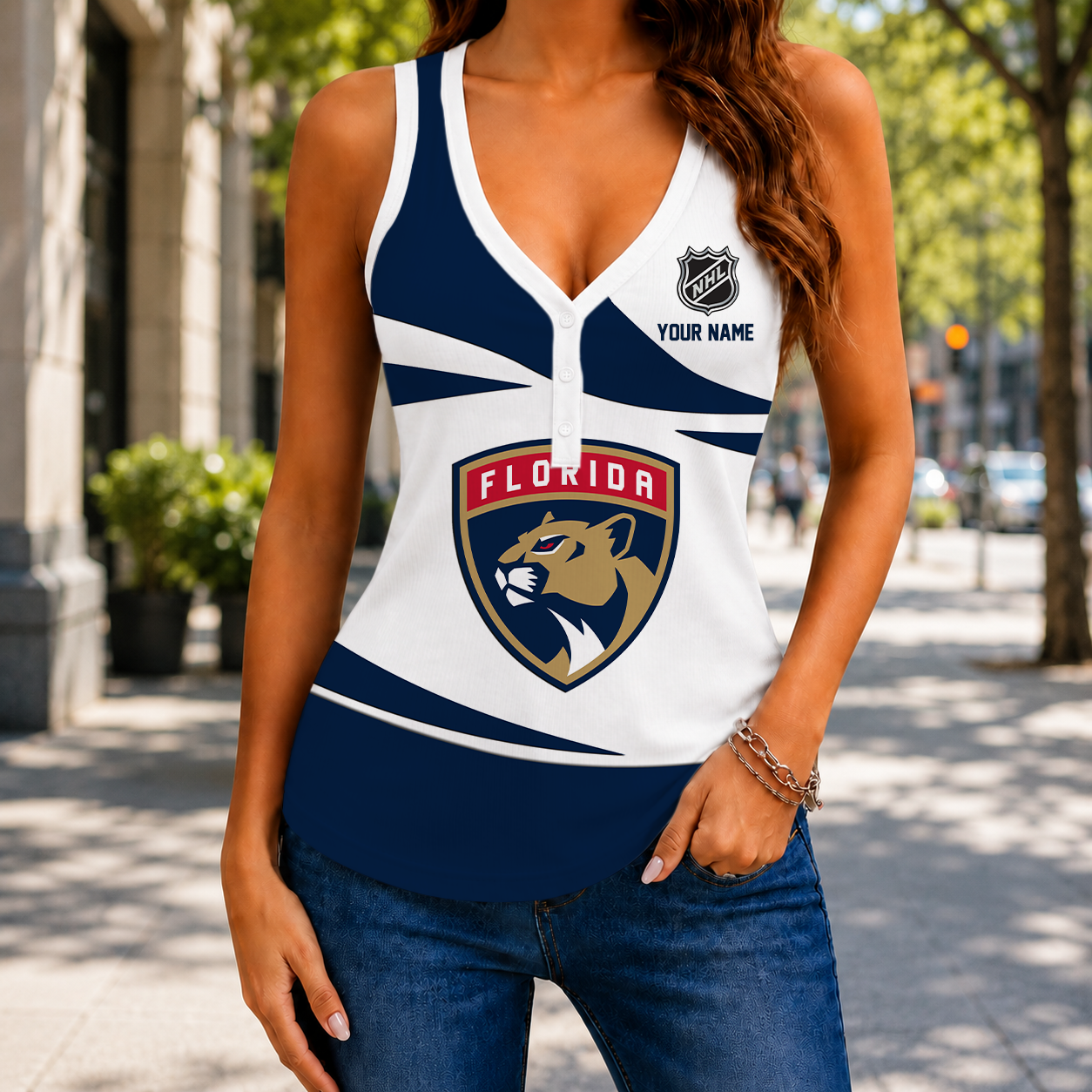 VIRAL EDITION - NEW CUSTOMIZED NHL01 FPT FLORIDA PANTHERS WOMEN'S V-NECK TANK TOP