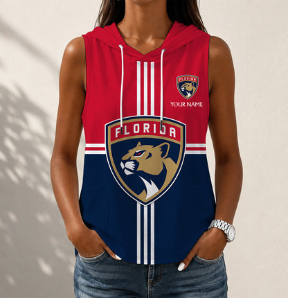LIMITED EDITION - NEW CUSTOMIZED NHL01 FPT FLORIDA PANTHERS WOMEN'S SLEEVELESS HOODED POCKET TANK TOP