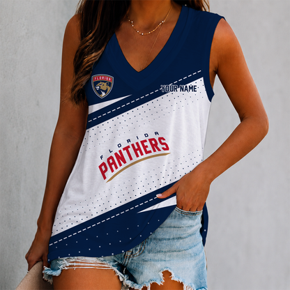 FINAL SALE - NEW CUSTOMIZED NHL01 FPT FLORIDA PANTHERS WOMEN'S V-NECK TANK TOP