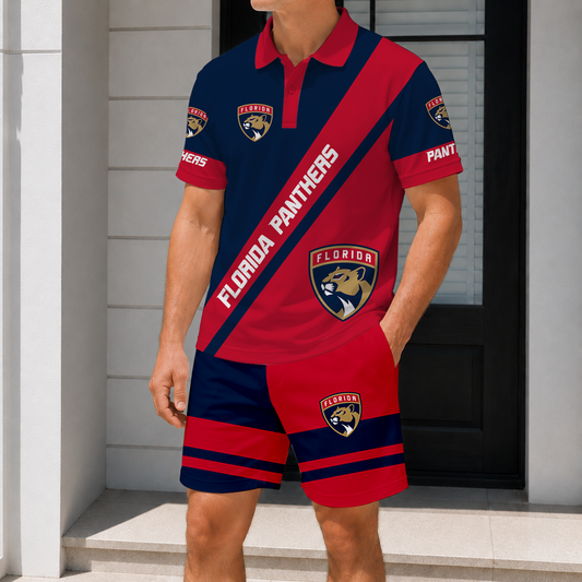 LIMITED EDITION - NEW CUSTOMIZED NHL01 FPT FLORIDA PANTHERS POLO & SHORT PANTS SET