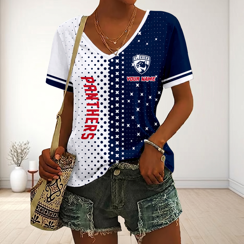 LIMITED EDITION - NEW CUSTOMIZED NHL01 FPT FLORIDA PANTHERS V-NECK FEMALE SHIRT