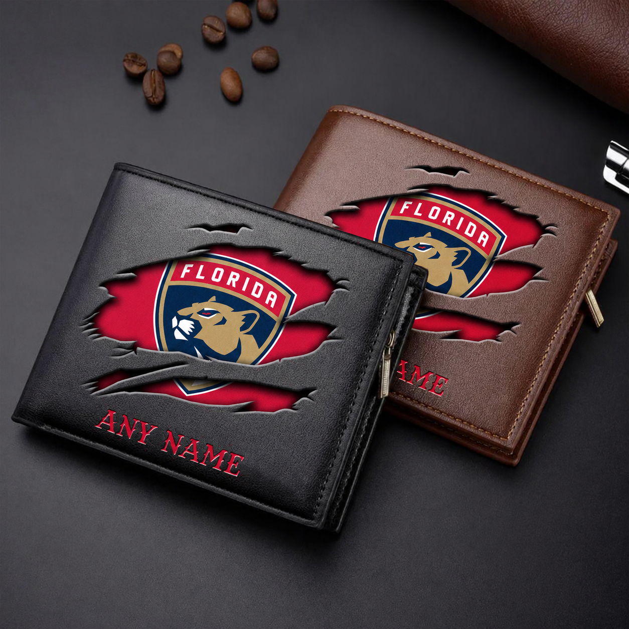 FINAL SALE - NEW CUSTOMIZED NHL01 FPT FLORIDA PANTHERS LEATHER WALLET