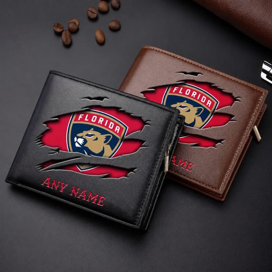 FINAL SALE - NEW CUSTOMIZED NHL01 FPT FLORIDA PANTHERS LEATHER WALLET