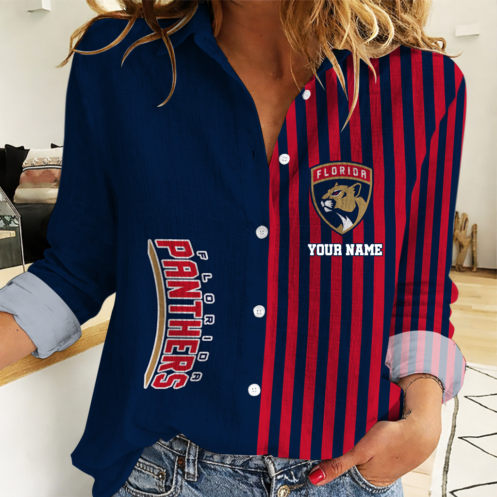 FINAL SALE - NEW CUSTOMIZED NHL01 FPT FLORIDA PANTHERS WOMEN CASUAL SHIRT
