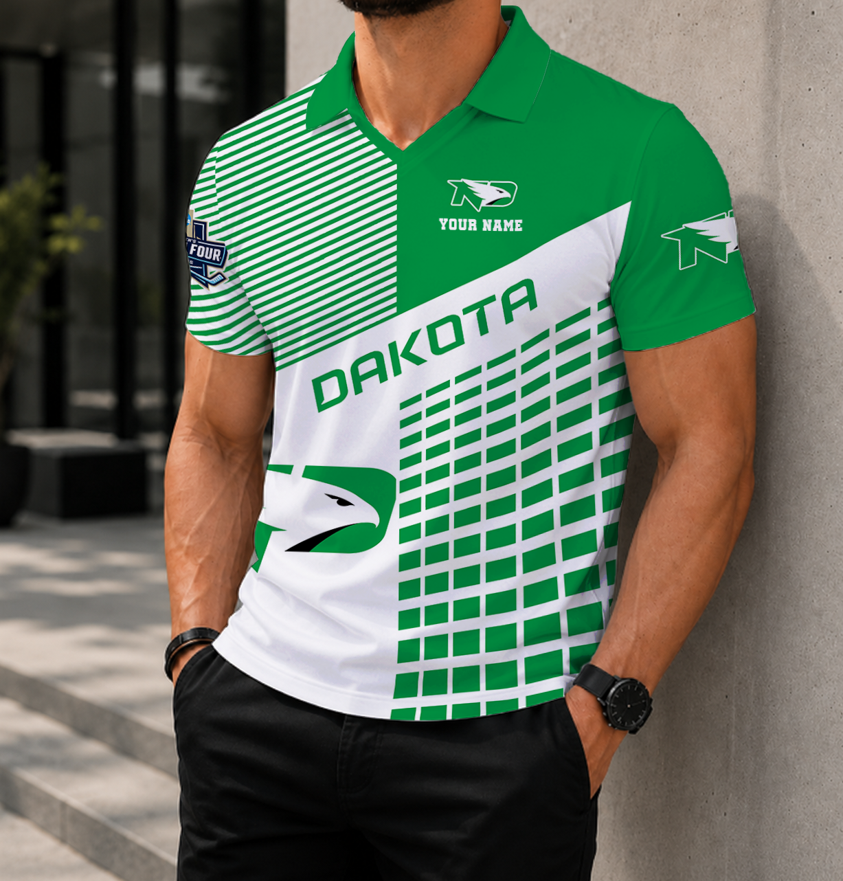 VIRAL EDITION - NEW CUSTOMIZED NCAA MFF01 NFH NORTH DAKOTA FIGHTING HAWKS POLO SHIRT