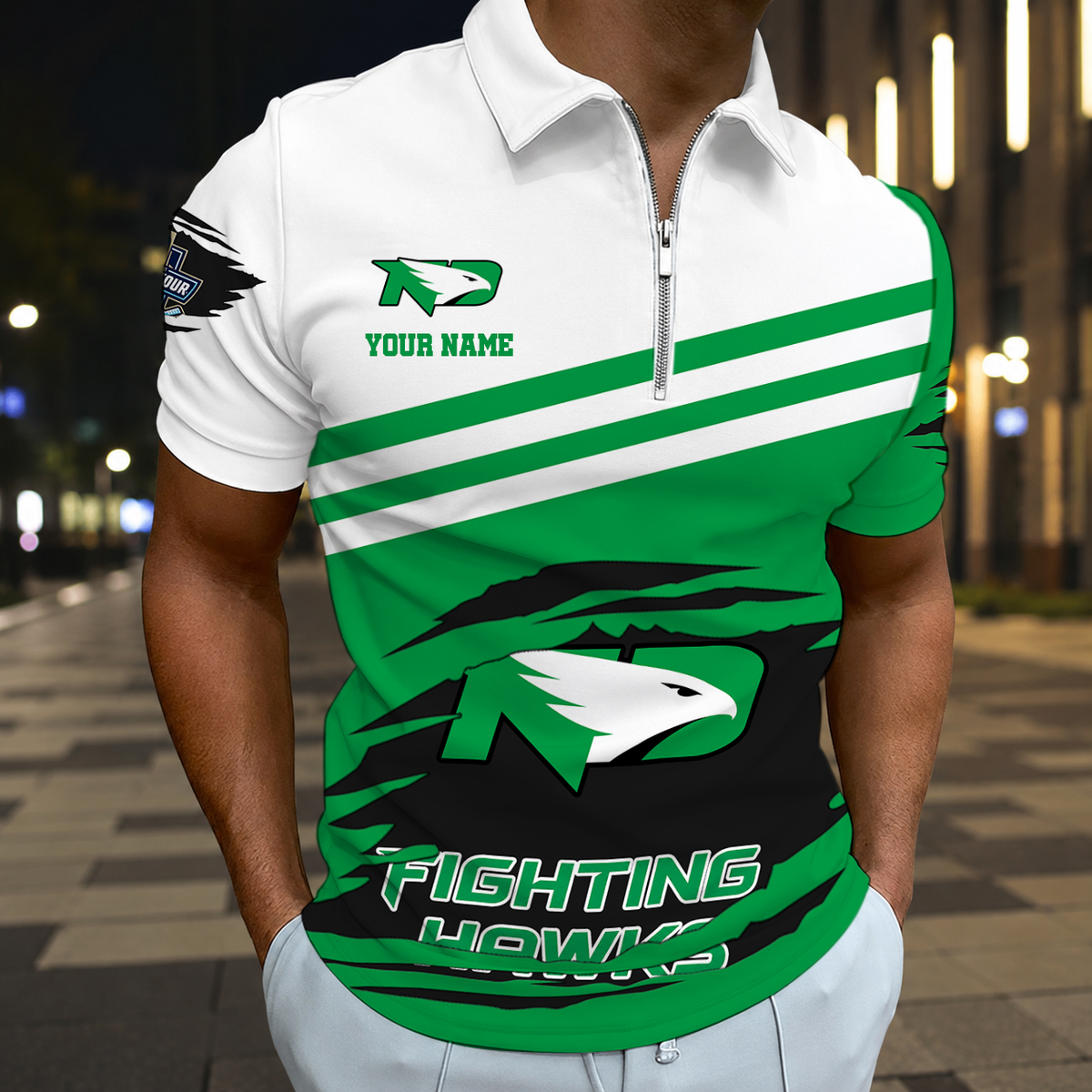LIMITED DROP - NEW CUSTOMIZED NCAA MFF01 NFH NORTH DAKOTA FIGHTING HAWKS POLO SHIRT, ZIP POLO SHIRT & T-SHIRTS