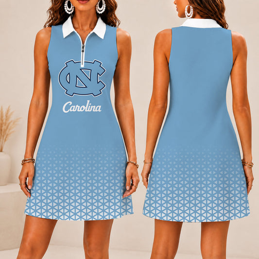 LIMITED EDITION - NEW CUSTOMIZED NCAA CFH01 NTH NORTH CAROLINA TAR HEELS WOMEN'S ZIP SLEEVELESS POLO DRESS