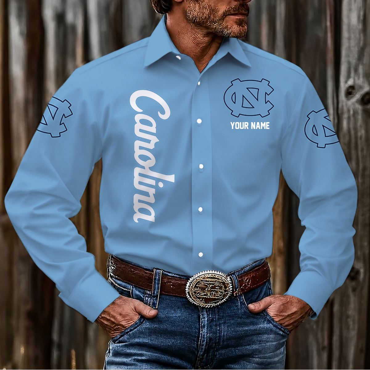 VIRAL EDITION - NEW CUSTOMIZED NCAA CFH01 NTH NORTH CAROLINA TAR HEELS MEN'S LONG SLEEVE BUTTON-UP SHIRT