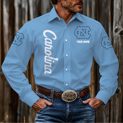 VIRAL EDITION - NEW CUSTOMIZED NCAA CFH01 NTH NORTH CAROLINA TAR HEELS MEN'S LONG SLEEVE BUTTON-UP SHIRT