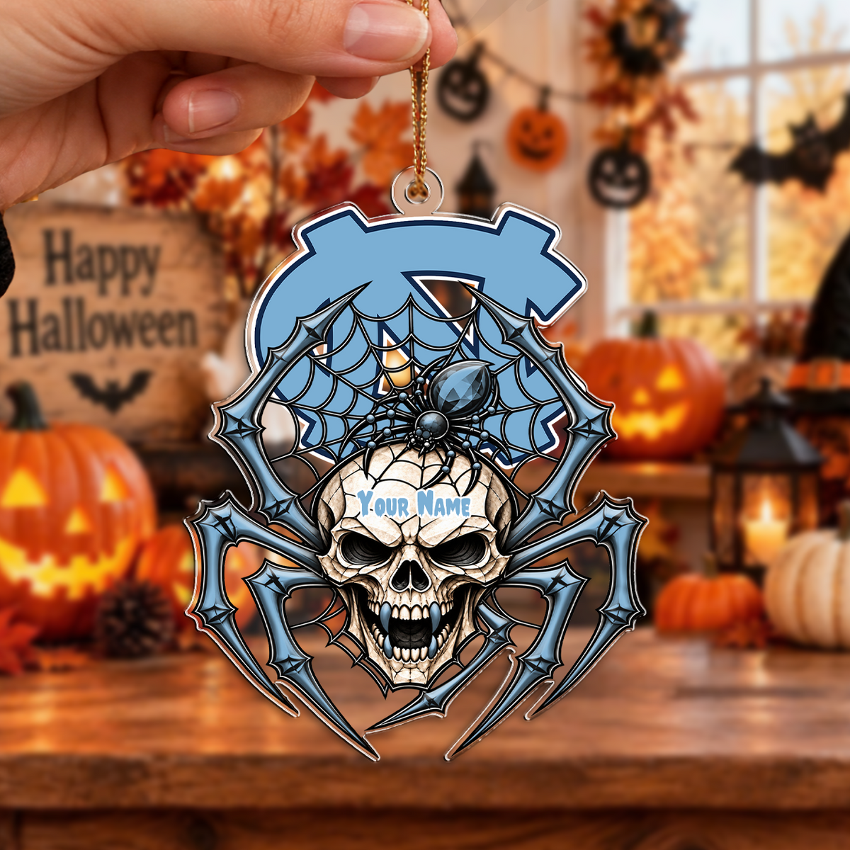 ACTIVE OFFER - NEW CUSTOMIZED NCAA CFH01 NTH NORTH CAROLINA TAR HEELS HALLOWEEN ACRYLIC ORNAMENT