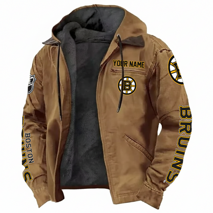 LIMITED EDITION - NEW CUSTOMIZED NHL02 BTB BOSTON BRUINS HOODED CARDIGAN JACKET