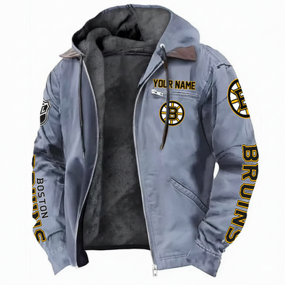 LIMITED EDITION - NEW CUSTOMIZED NHL02 BTB BOSTON BRUINS HOODED CARDIGAN JACKET