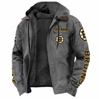 LIMITED EDITION - NEW CUSTOMIZED NHL02 BTB BOSTON BRUINS HOODED CARDIGAN JACKET