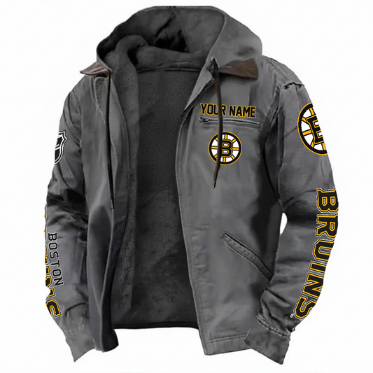 LIMITED EDITION - NEW CUSTOMIZED NHL02 BTB BOSTON BRUINS HOODED CARDIGAN JACKET