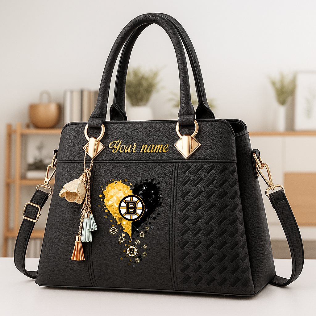 LIMITED EDITION - NEW CUSTOMIZED NHL02 BTB BOSTON BRUINS ZIP HANDBAG MULTICOLOR