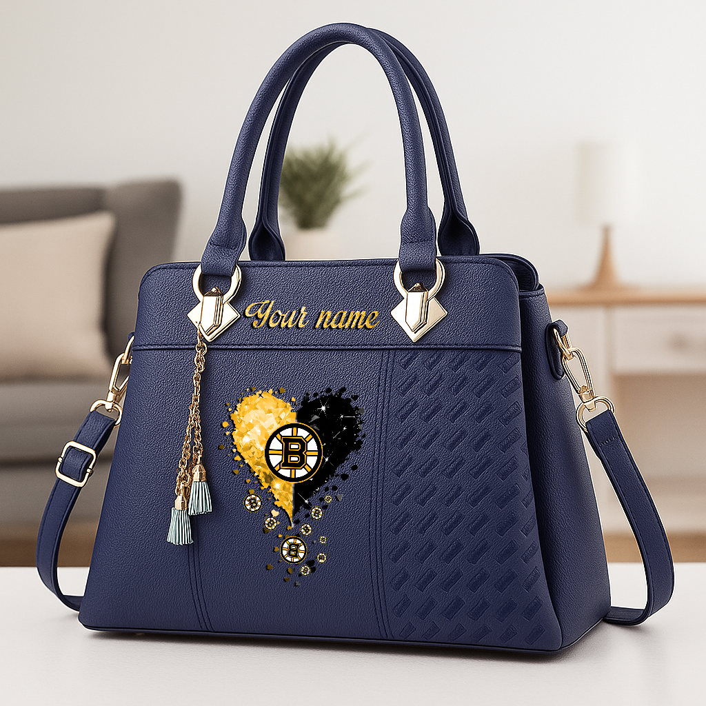 LIMITED EDITION - NEW CUSTOMIZED NHL02 BTB BOSTON BRUINS ZIP HANDBAG MULTICOLOR