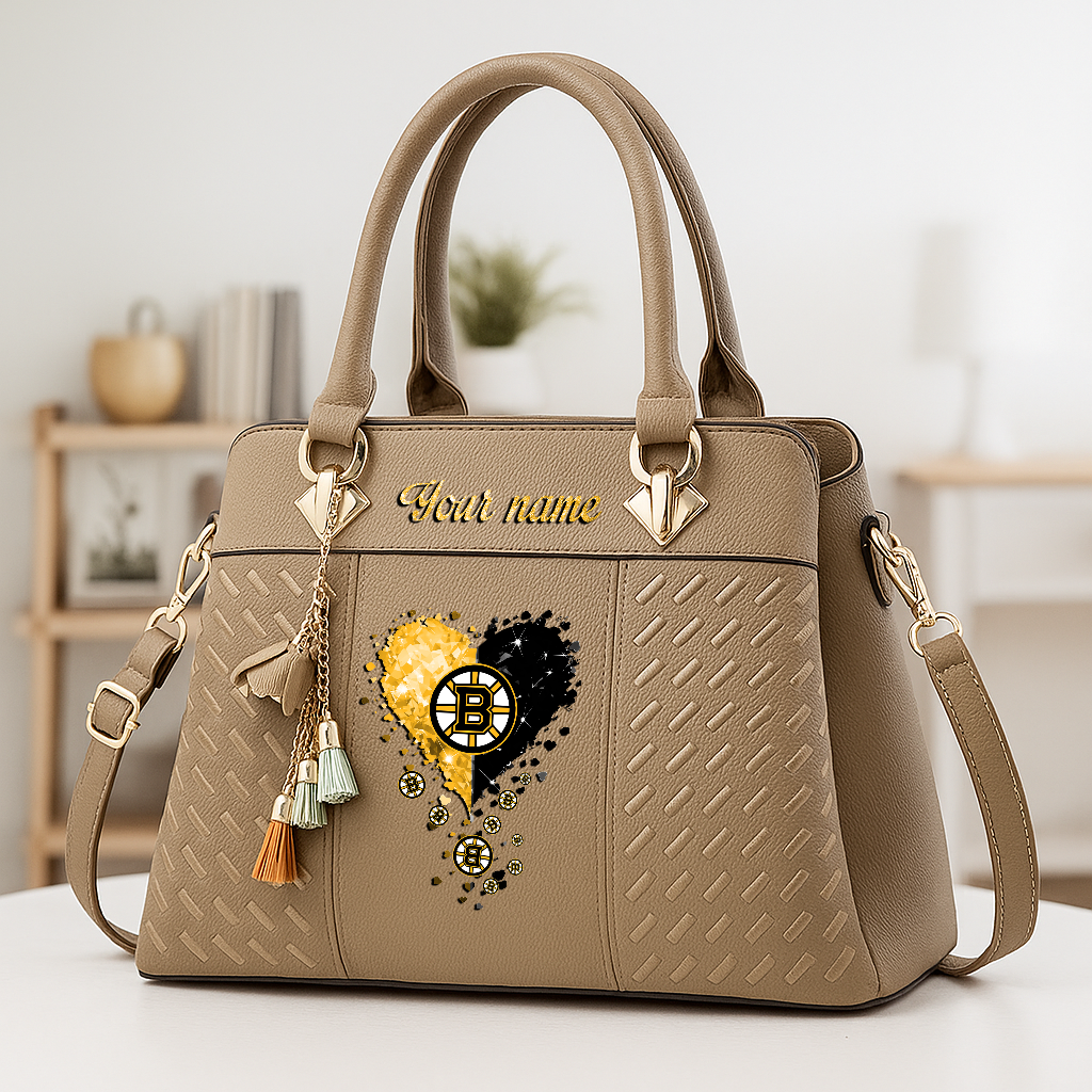LIMITED EDITION - NEW CUSTOMIZED NHL02 BTB BOSTON BRUINS ZIP HANDBAG MULTICOLOR