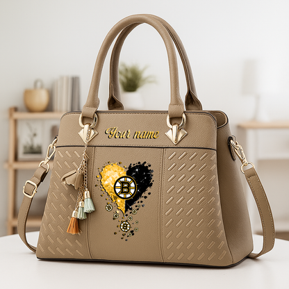LIMITED EDITION - NEW CUSTOMIZED NHL02 BTB BOSTON BRUINS ZIP HANDBAG MULTICOLOR