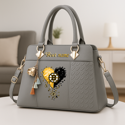 LIMITED EDITION - NEW CUSTOMIZED NHL02 BTB BOSTON BRUINS ZIP HANDBAG MULTICOLOR
