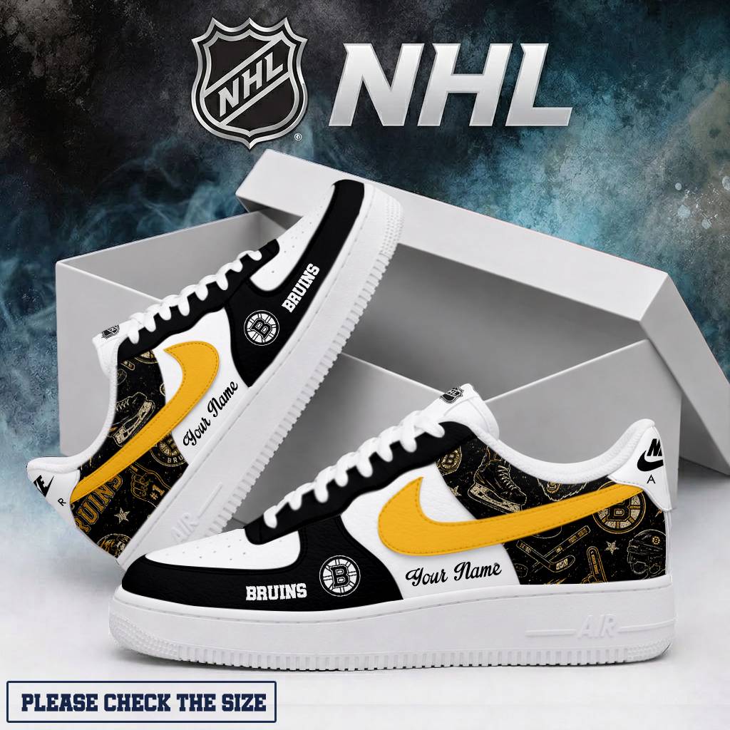 LIMITED EDITION - NEW CUSTOMIZED NHL02 BTB BOSTON BRUINS AF1 SHOES