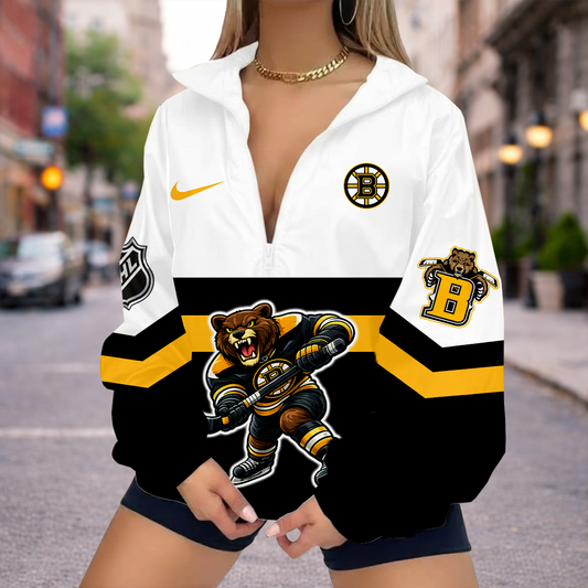 LIMITED EDITION - NEW CUSTOMIZED NHL02 BTB BOSTON BRUINS V-NECK ZIPPER SWEATSHIRT JACKET