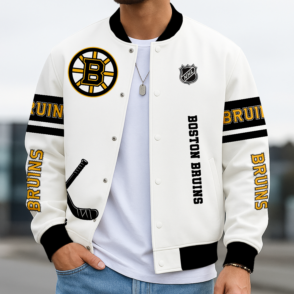 LIMITED EDITION - NEW CUSTOMIZED NHL02 BTB BOSTON BRUINS BASEBALL JACKET, SATIN VARSITY JACKET