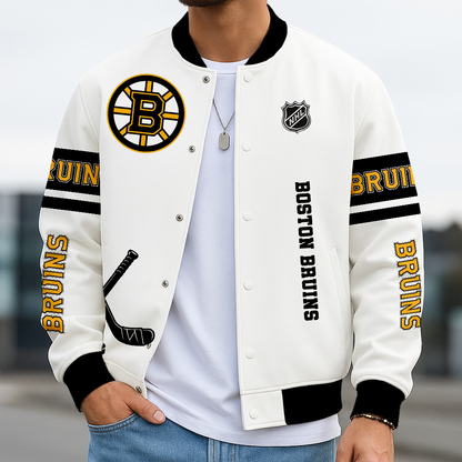 LIMITED EDITION - NEW CUSTOMIZED NHL02 BTB BOSTON BRUINS BASEBALL JACKET, SATIN VARSITY JACKET