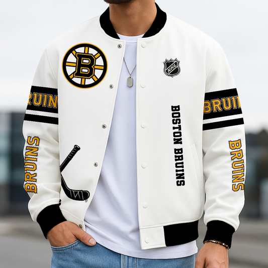 LIMITED EDITION - NEW CUSTOMIZED NHL02 BTB BOSTON BRUINS BASEBALL JACKET, SATIN VARSITY JACKET