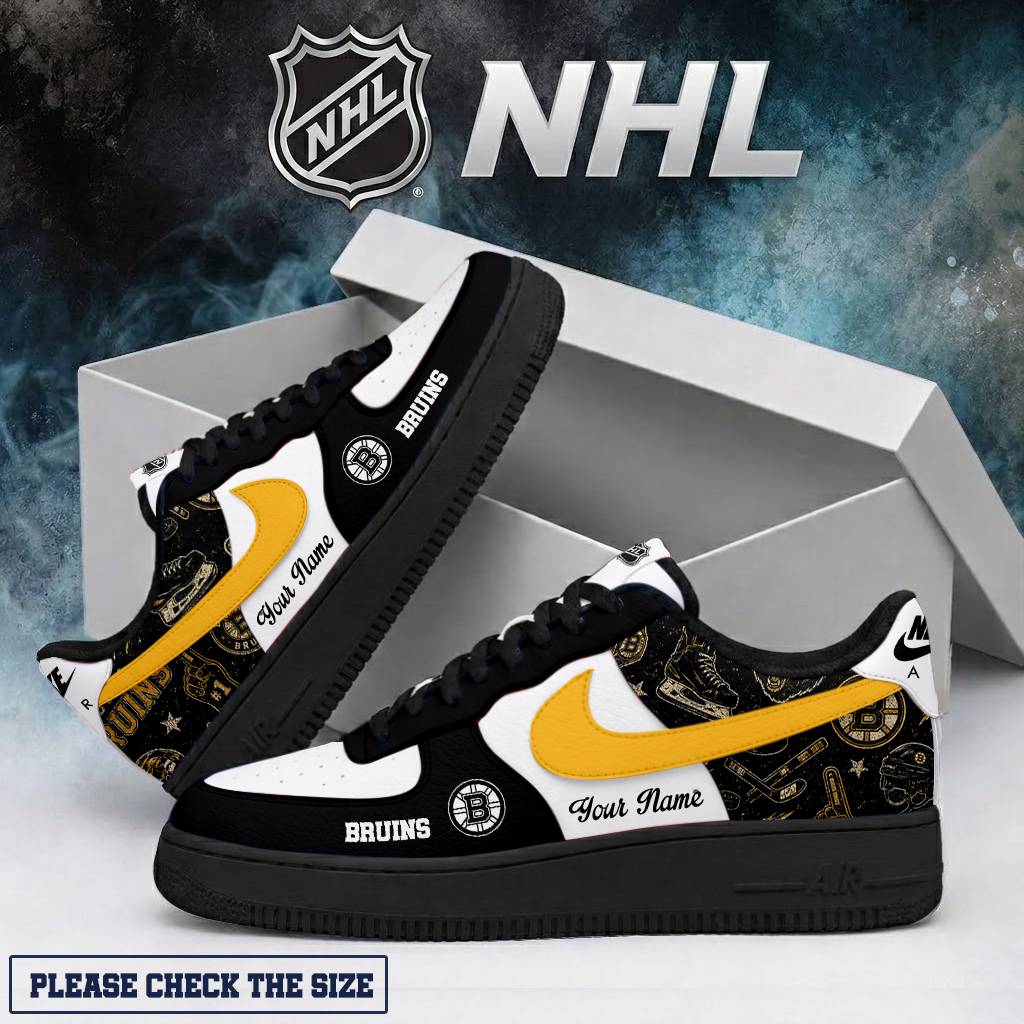 LIMITED EDITION - NEW CUSTOMIZED NHL02 BTB BOSTON BRUINS AF1 SHOES