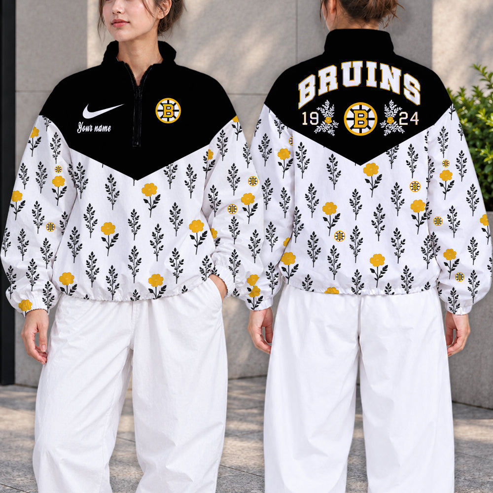 LIMITED EDITION - NEW CUSTOMIZED NHL02 BTB BOSTON BRUINS V-NECK ZIPPER SWEATSHIRT JACKET