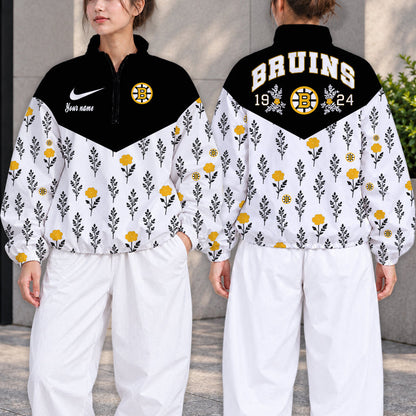 LIMITED EDITION - NEW CUSTOMIZED NHL02 BTB BOSTON BRUINS V-NECK ZIPPER SWEATSHIRT JACKET