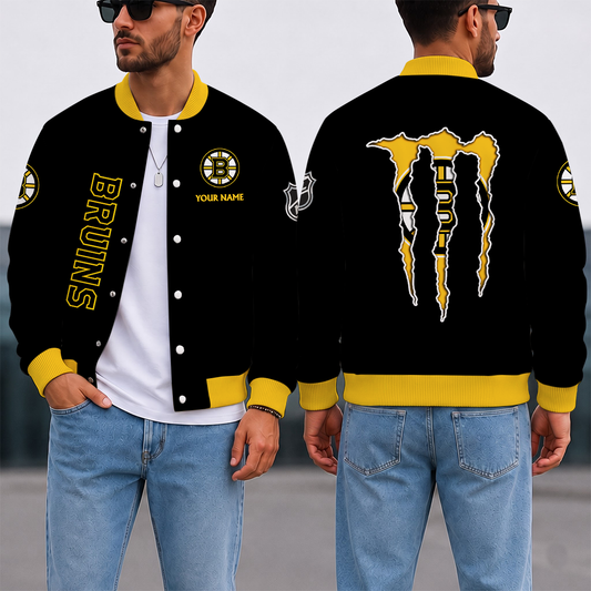 LIMITED EDITION - NEW CUSTOMIZED NHL02 BTB BOSTON BRUINS SATIN VARSITY JACKET & BASEBALL JACKET