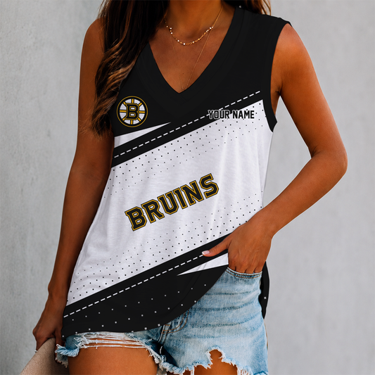 FINAL SALE - NEW CUSTOMIZED NHL02 BTB BOSTON BRUINS WOMEN'S V-NECK TANK TOP