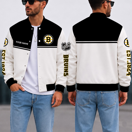 VIRAL EDITION - NEW CUSTOMIZED NHL02 BTB BOSTON BRUINS SATIN VARSITY JACKET & BASEBALL JACKET