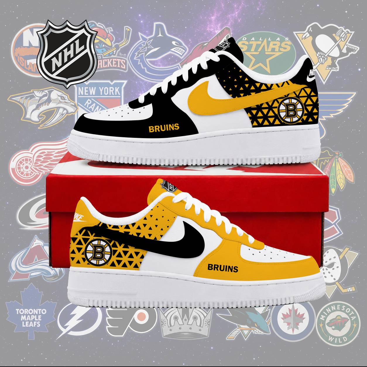 LIMITED EDITION - NEW CUSTOMIZED NHL02 BTB BOSTON BRUINS AF1 SHOES