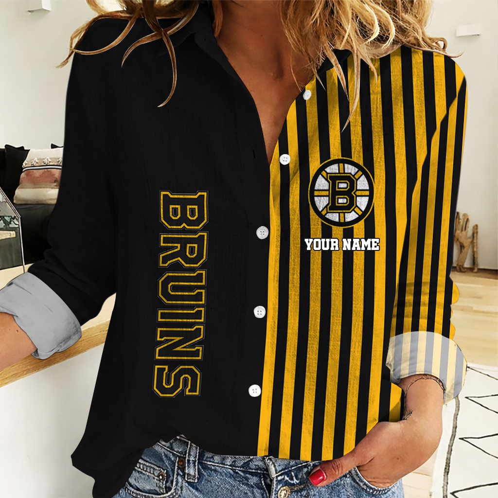 FINAL SALE - NEW CUSTOMIZED NHL02 BTB BOSTON BRUINS WOMEN CASUAL SHIRT
