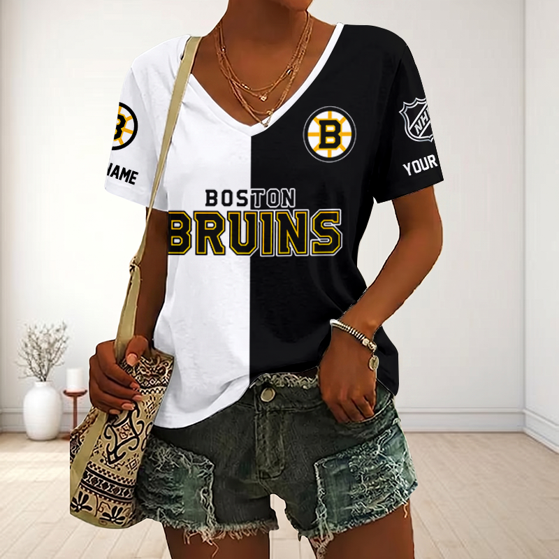 LIMITED EDITION - NEW CUSTOMIZED NHL02 BTB BOSTON BRUINS V-NECK FEMALE SHIRT
