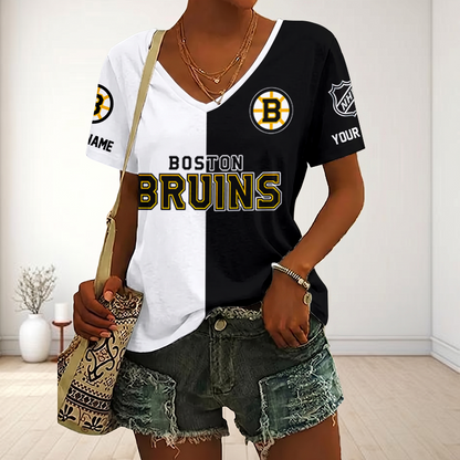 LIMITED EDITION - NEW CUSTOMIZED NHL02 BTB BOSTON BRUINS V-NECK FEMALE SHIRT