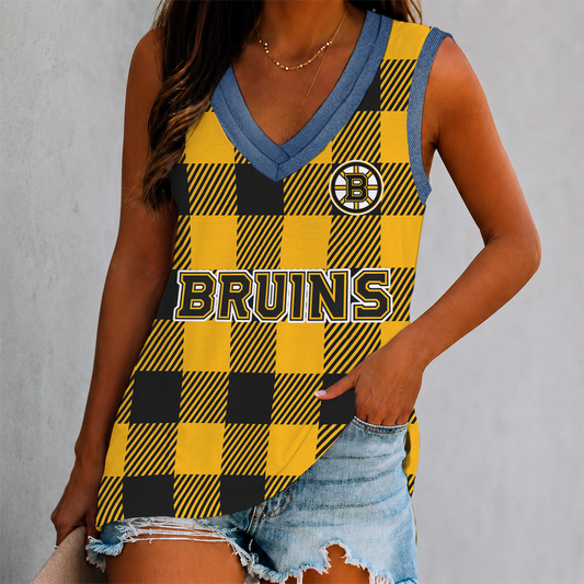 FINAL SALE - NEW CUSTOMIZED NHL02 BTB BOSTON BRUINS WOMEN'S V-NECK TANK TOP
