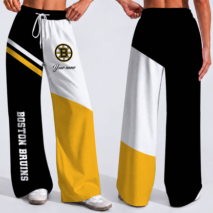 FINAL SALE - NEW CUSTOMIZED NHL02 BTB BOSTON BRUINS WOMEN'S WIDE LEG PANTS