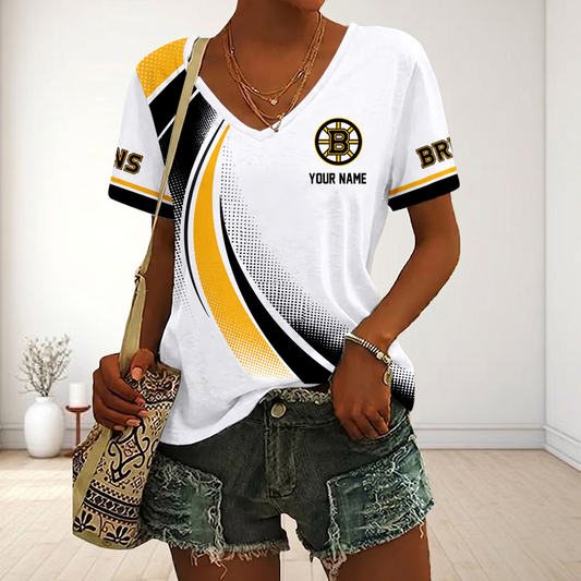 LIMITED EDITION - NEW CUSTOMIZED NHL02 BTB BOSTON BRUINS V-NECK FEMALE SHIRT