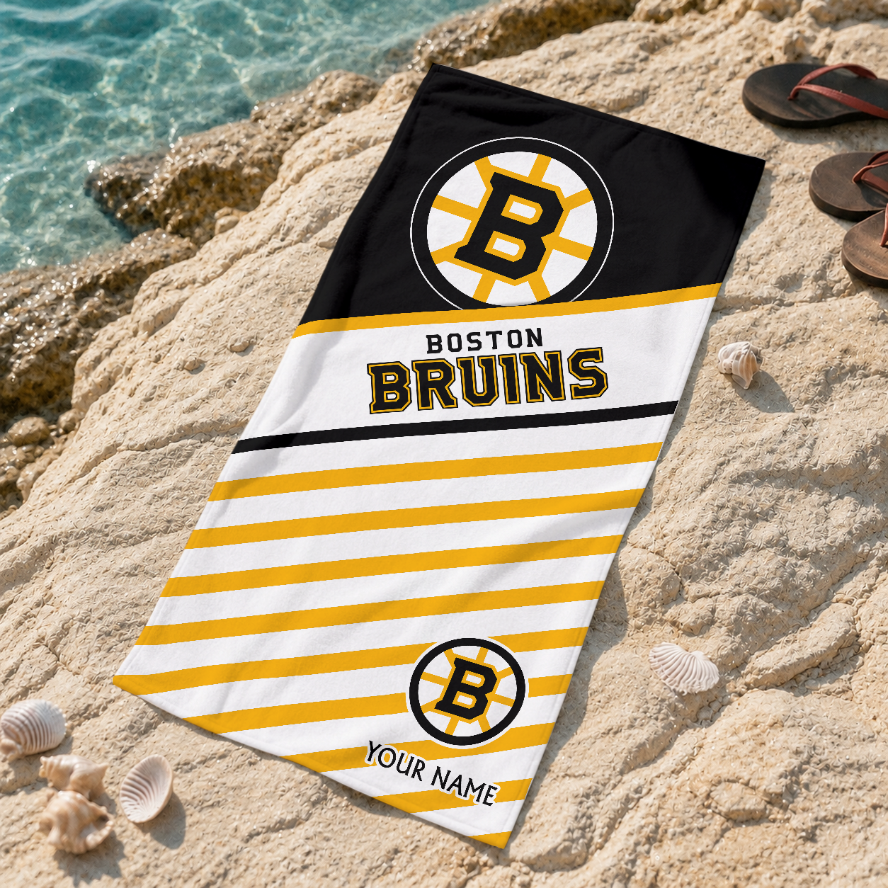 FINAL SALE - NEW CUSTOMIZED NHL02 BTB BOSTON BRUINS BEACH TOWEL