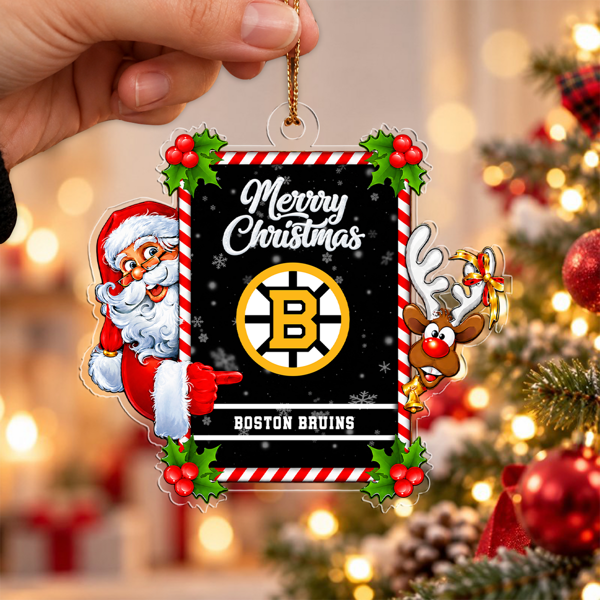 FLASH SALE - NEW CUSTOMIZED NHL02 BTB BOSTON BRUINS CHRISTMAS ACRYLIC ORNAMENT