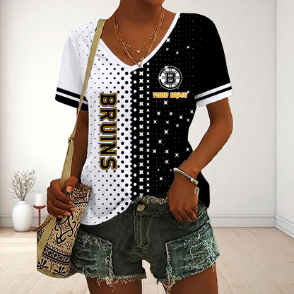 LIMITED EDITION - NEW CUSTOMIZED NHL02 BTB BOSTON BRUINS V-NECK FEMALE SHIRT