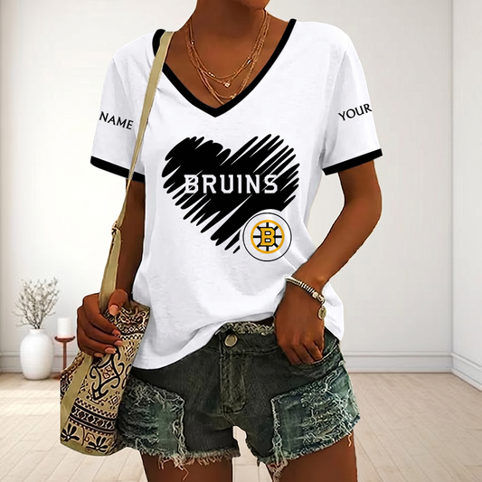 FINAL SALE - NEW CUSTOMIZED NHL02 BTB BOSTON BRUINS V-NECK FEMALE SHIRT
