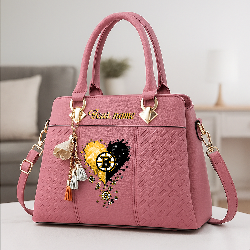 LIMITED EDITION - NEW CUSTOMIZED NHL02 BTB BOSTON BRUINS ZIP HANDBAG MULTICOLOR