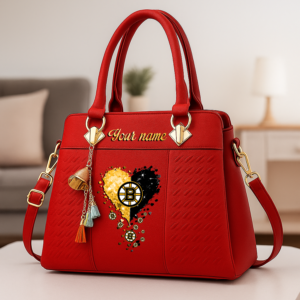 LIMITED EDITION - NEW CUSTOMIZED NHL02 BTB BOSTON BRUINS ZIP HANDBAG MULTICOLOR