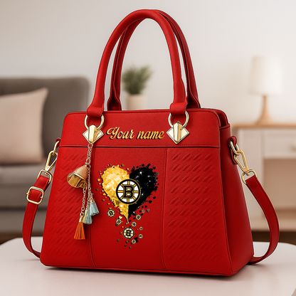 LIMITED EDITION - NEW CUSTOMIZED NHL02 BTB BOSTON BRUINS ZIP HANDBAG MULTICOLOR