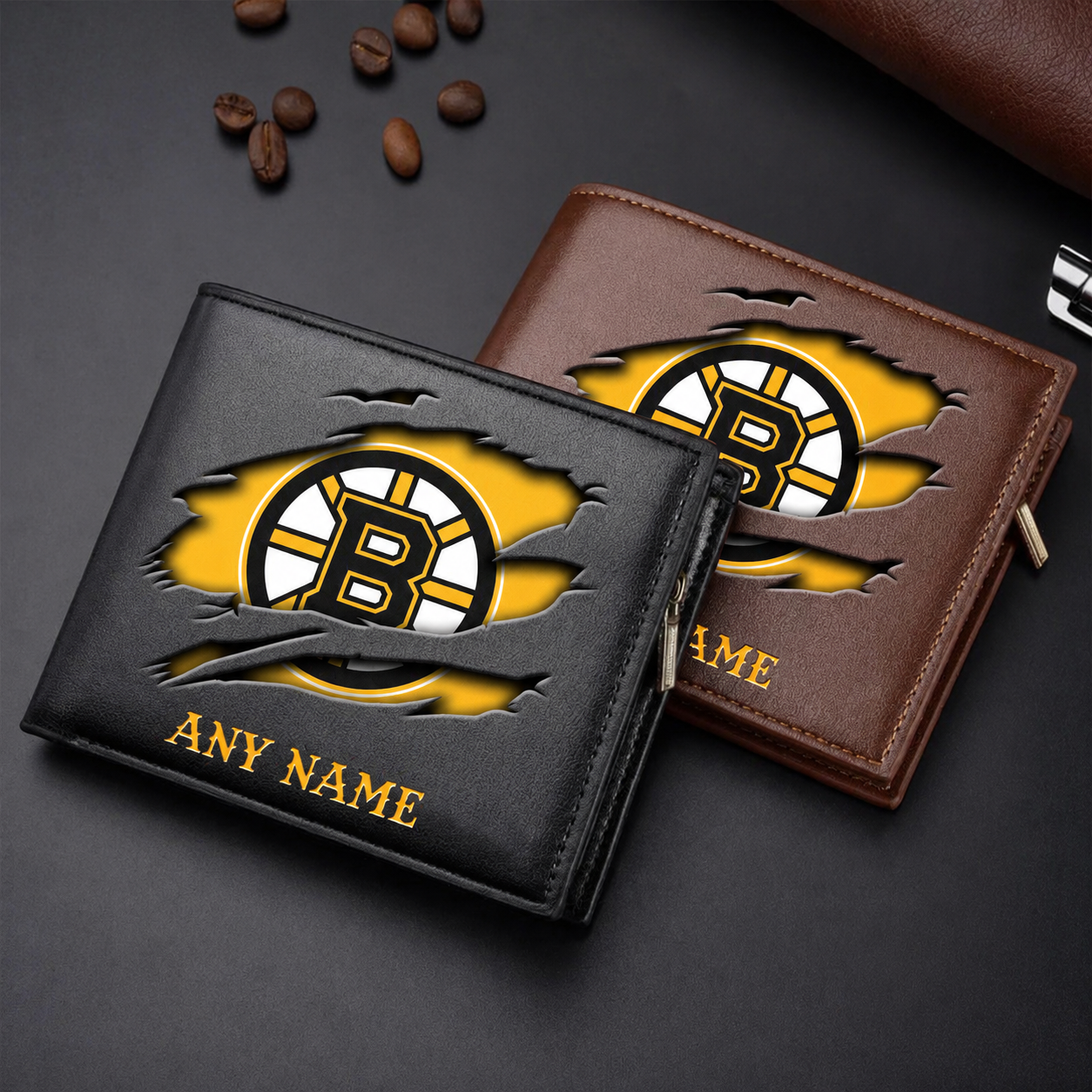 FINAL SALE - NEW CUSTOMIZED NHL02 BTB BOSTON BRUINS LEATHER WALLET